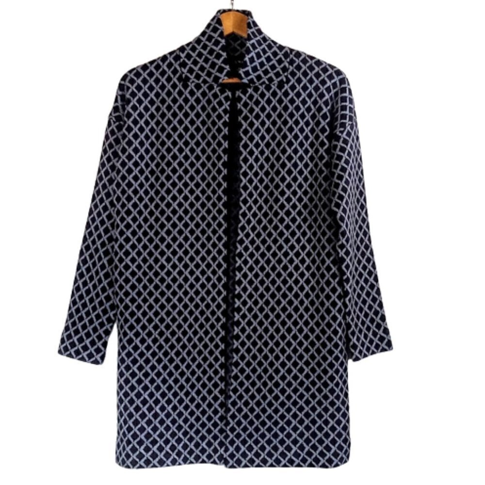 Premise Black Blue Diamond Print Knit Open Cardigan